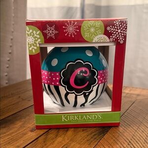 Kirkland's Turquoise Pink Black Zebra Monogram Ornament